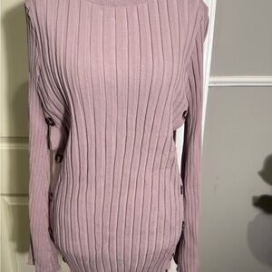 Elegant Mauve Ribbed Sweater with Button Accents